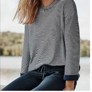 JJill Womens cozy Navy Cream Striped top NWT 3/4 sleeves, cuffs.  Preppy